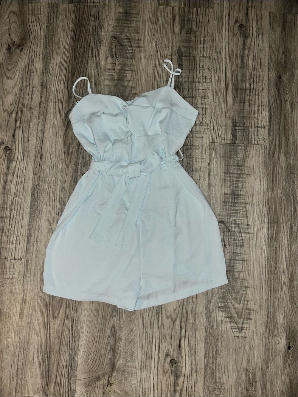 SHEIN Pale Blue Spaghetti-Strap Tie-Waist Romper